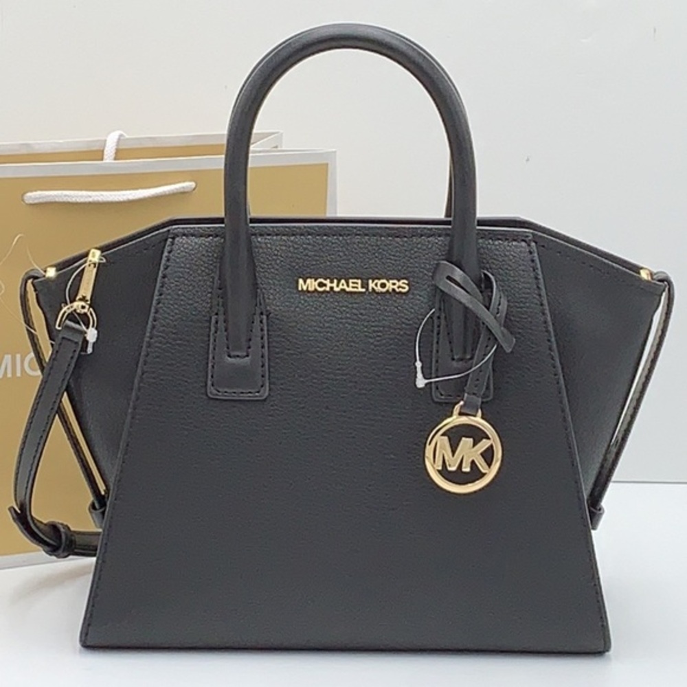 Michael Kors Avril Small Leather Top-Zip Satchel Black color